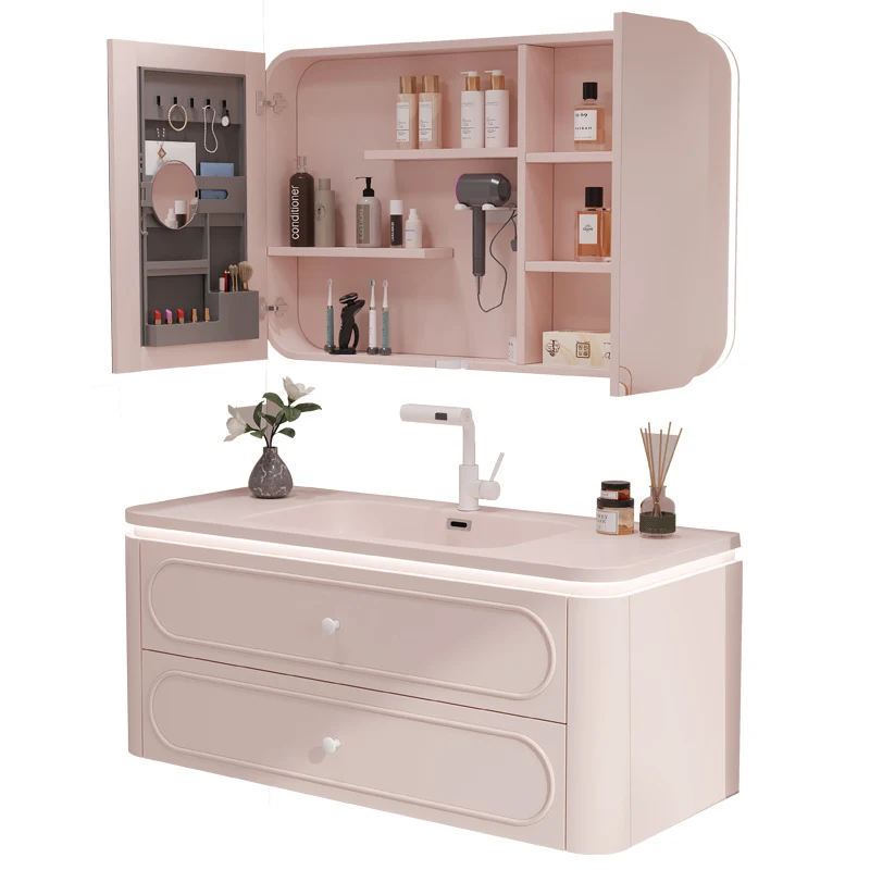 *Pink paint smart bathroom cabinet French cream wind toilet washstand combination