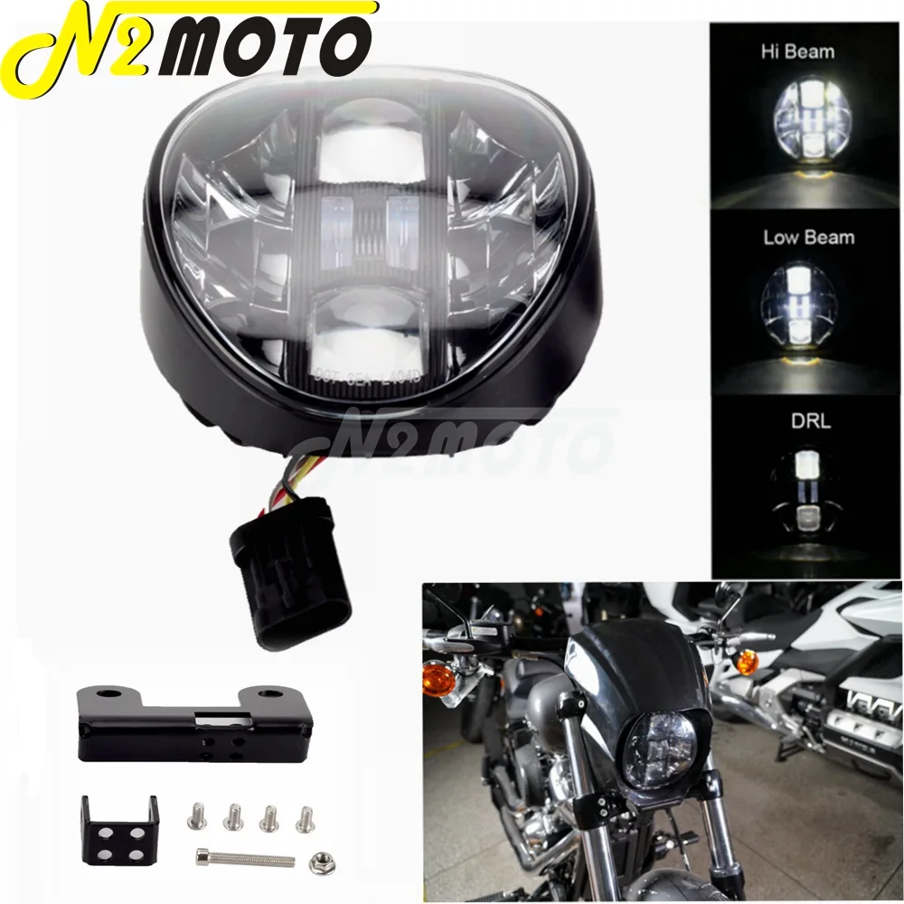 Motorcycle LED Headlights Hi/Lo Beam DRL Projector Lamp W/ Mount
