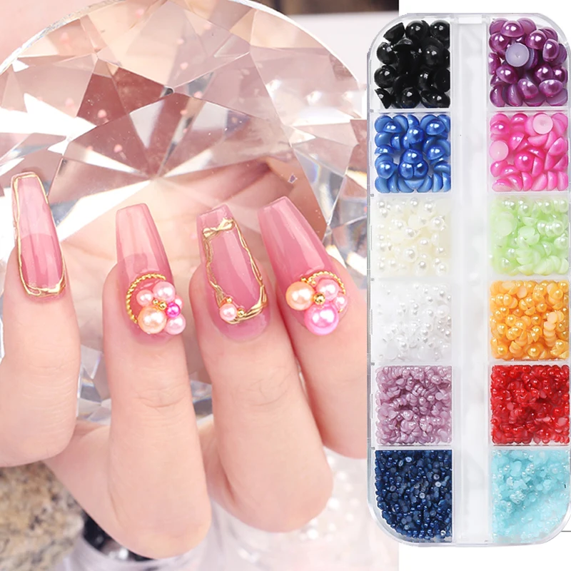 

Color Pearls Acrylic Nail kit Art Parts Korea Candy Design 2022 Year Supplies Accessories 3d Glitter Material Deco Jewelry DIY