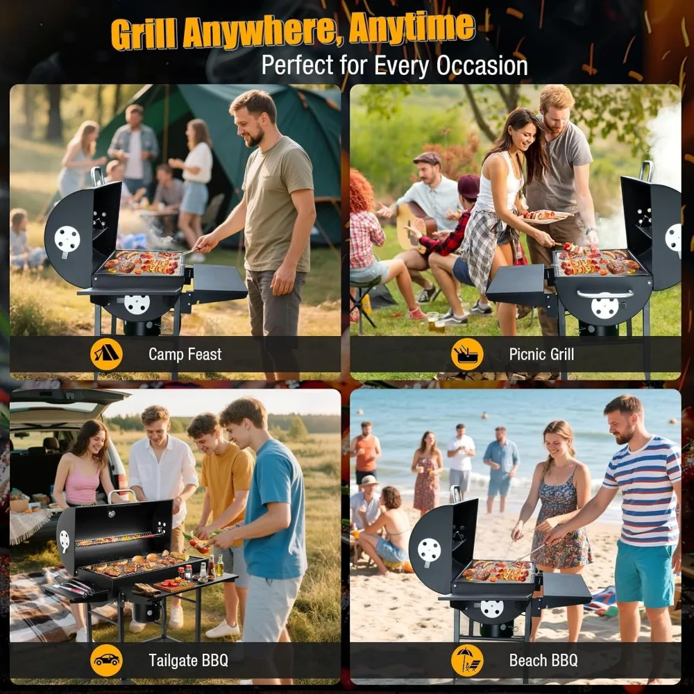 Luxurious Outdoor Barrel BBQ Grill with Side Table - High-End Smoker Combo for Backyard Grilling Sb06d74b3df5f421bb26ea88ba474beeac