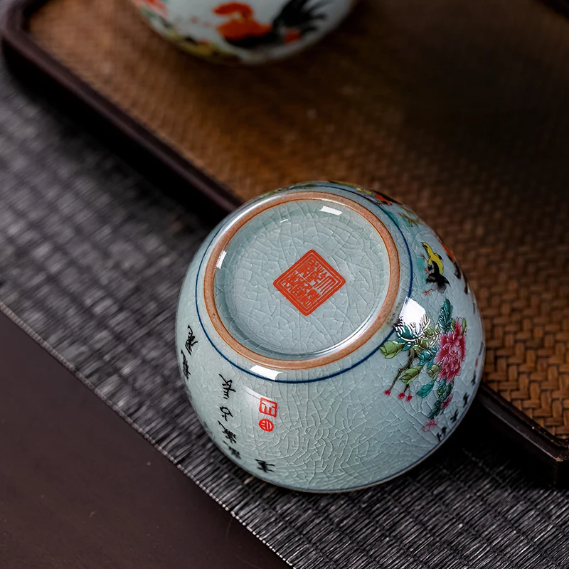 100ml/160ml  Large Capacity Chinese Retro Rooster Pattern Master Cup with Ice Cracked Tea Cup for Nurturing Tea Cup Accessories