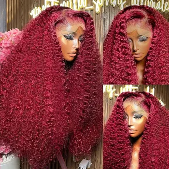 30 Inch Burgundy 99j Deep Wave Frontal Wig Colored Curly Human Hair Wigs 200 250 Density 13x4 Hd Lace Frontal Human Hair Wigs 1