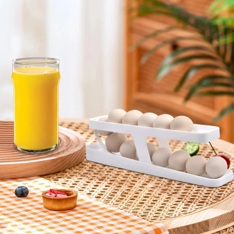 Egg Storage Box Automatic Scrolling Rack Holder Refrigerator Eggs Dispenser For Kitchen