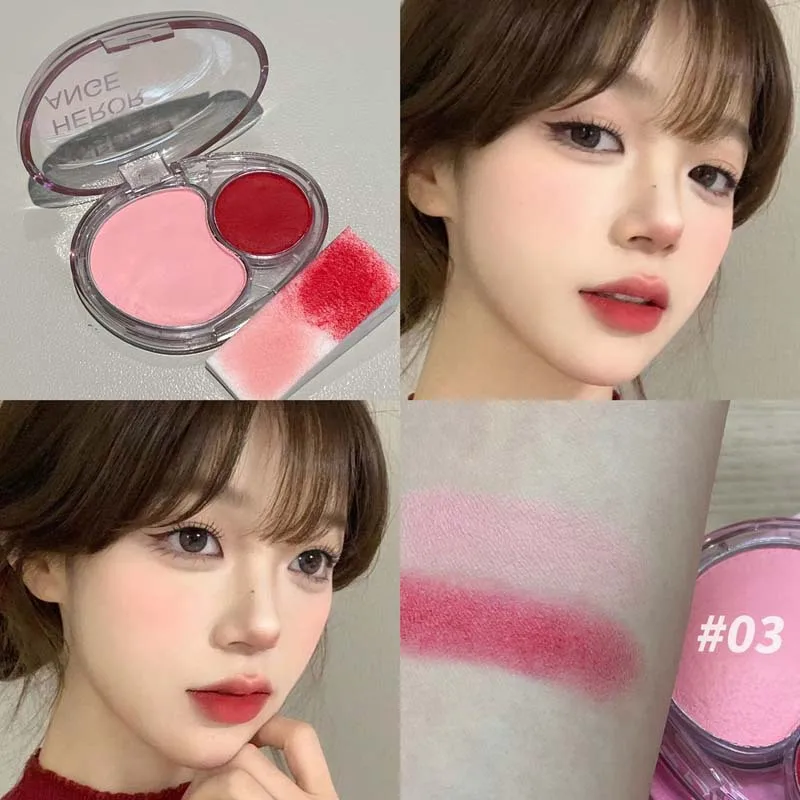 Two-tone Blusher Cream Vibrant Red Pink Cheek Lip Mud Shrink Expansion Grey Rose Color Natural Nude Brown Makeup Matte Rouge 5