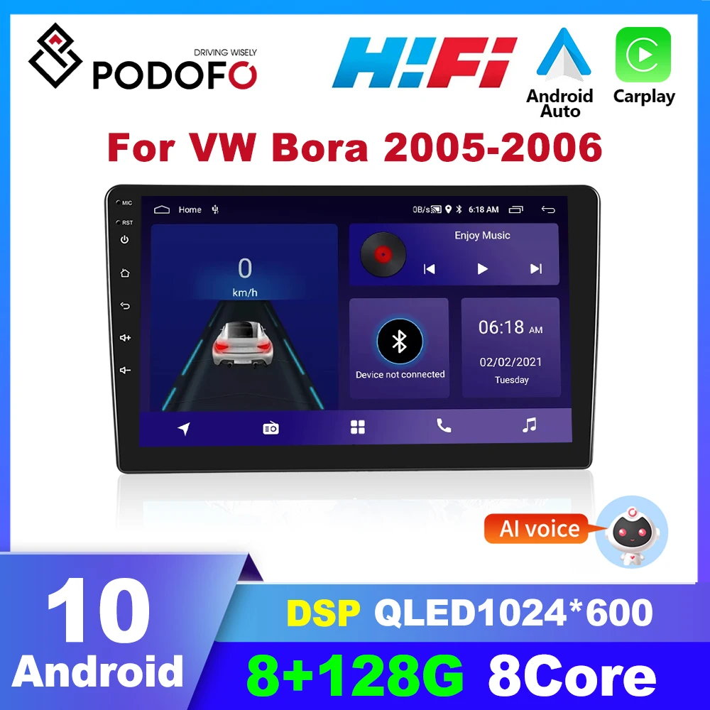 

Podofo 2 Din Android Car Radio For VW Volkswagen Bora 2005-2006 Carplay Multimidia Video Player GPS Navigation Autoradio Audio