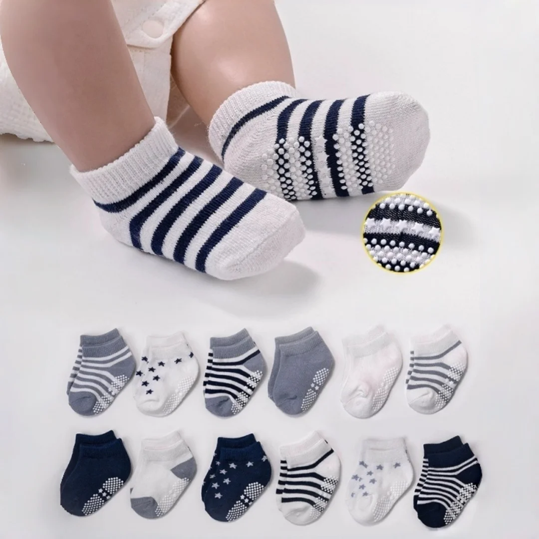 12Pairs/Lot Baby Socks Set Casual Toddler Boy Girl Clothes Accessories 0 To 5 Yrs Kid Short Sock Non Slip Breathable Bebe Stuff