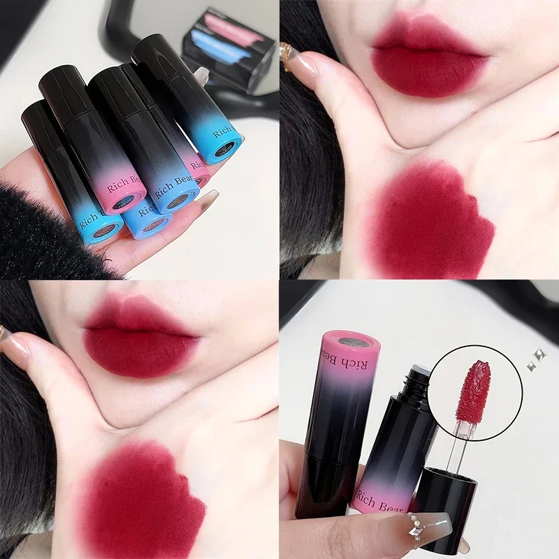 Matte Lip Mud Matte Velvet Mousse Grey Pink Lipstick Waterproof Long Lasting Non-Stick Cup Sexy Red Lip Tint Korean Lips Makeup