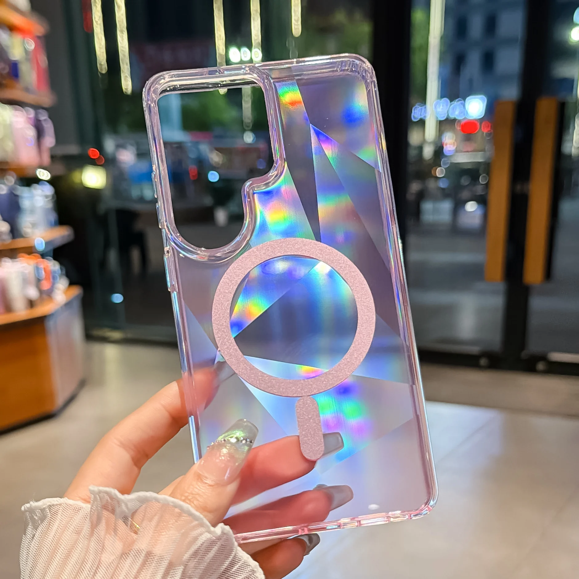 Neon Laser Gradient Geometrical Pattern Clear Magnetic Phone Case