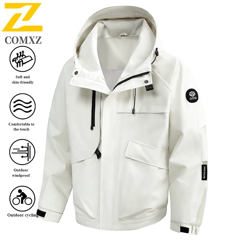 EiAO Jacket Workwear Waterproof Windproof Streetwear Coat for Hiking Camping Fishing Trendy Youth Outdoor Spring/Fall Fashion