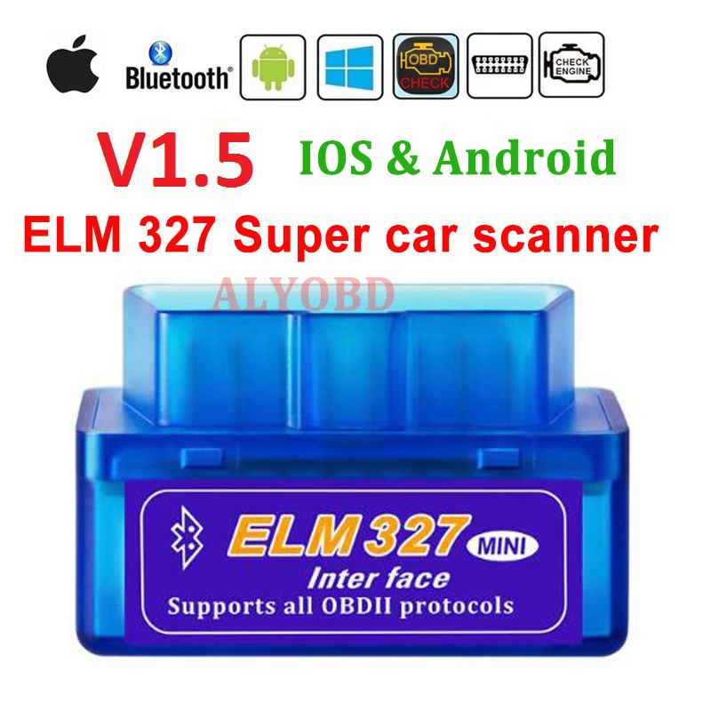 

Автомобильный bluetooth-сканер Super V1.5 ELM327, считыватель кода ошибки, для Windows/Android и IOS, подключение к iphone, Автомобильный сканер ELM327