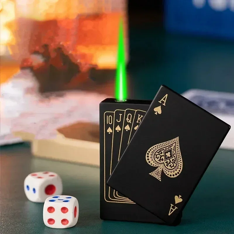 Creative Playing Card Lighter Jet Flame Butane Torch Lighter Side Slip Ignition Windproof Cool Lighters Smoking Accessories
