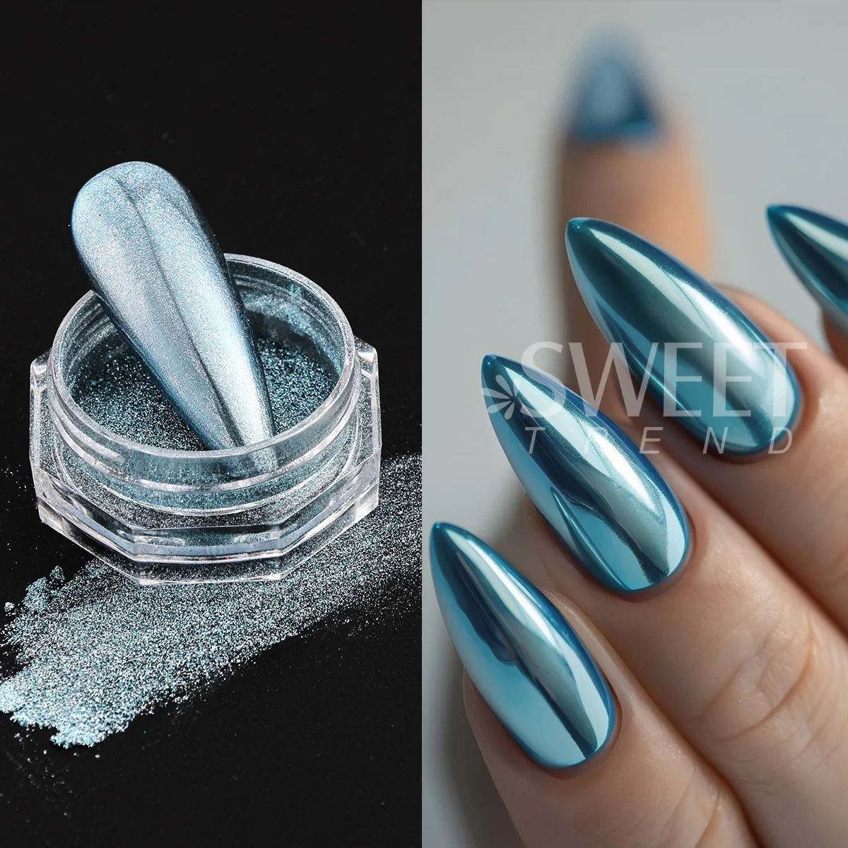 6pcs Gold Silver Metallic Nail Mirror Powder Y2K Metal Blue Glitter Jewelry Summer Aurora Chrome Dust Decoration Manicure Flash