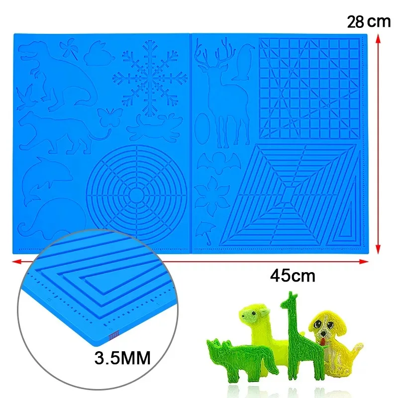 3D Printing Pen Mat,DIY Silicone Template,Foldable Design,3D Drawing Pad with 2 Finger Protectors Gift for 3D Beginners 