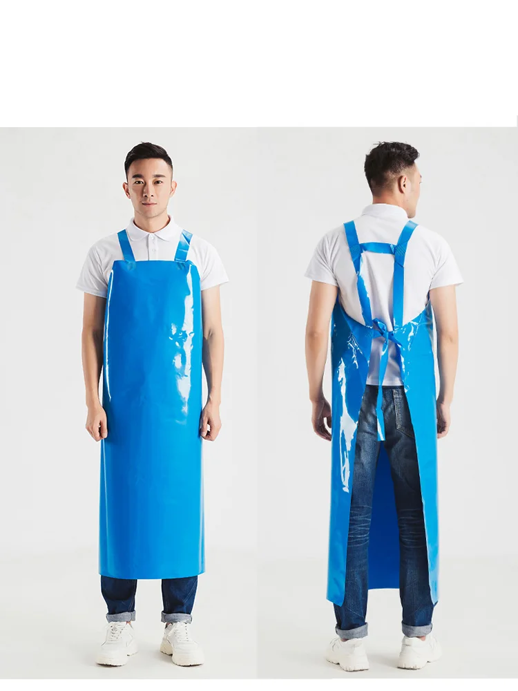 Kitchen Simple Solid Color Thickened Long H Shoulder Strap Women's TPU Oil Resistant And Waterproof Apron