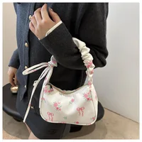 Sac en toile à fleurs douces et douces pour femmes, sac à bandoulière avec cordon de serrage, haute beauté, nœud à fleurs cassées, nouvelle collection 2025 6