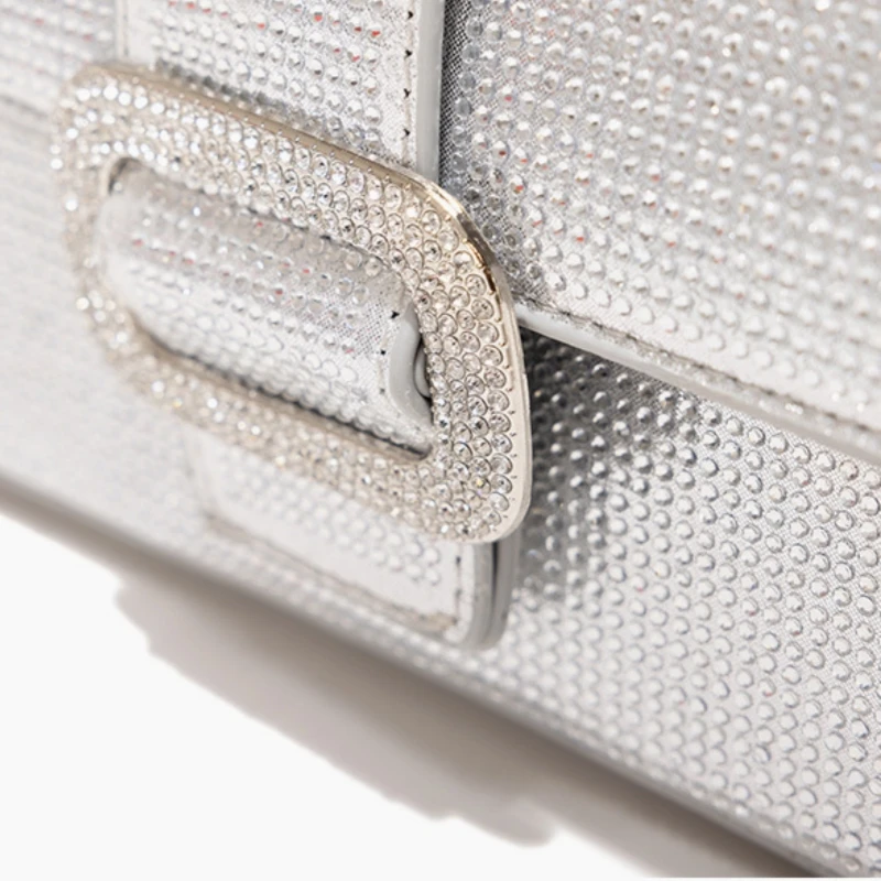 Stylish Rhinestone Evening Clutch Bag Fashion Women's Small Square Bag 2024 Trend Chain Single Shoulder Crossbody Flap Bag