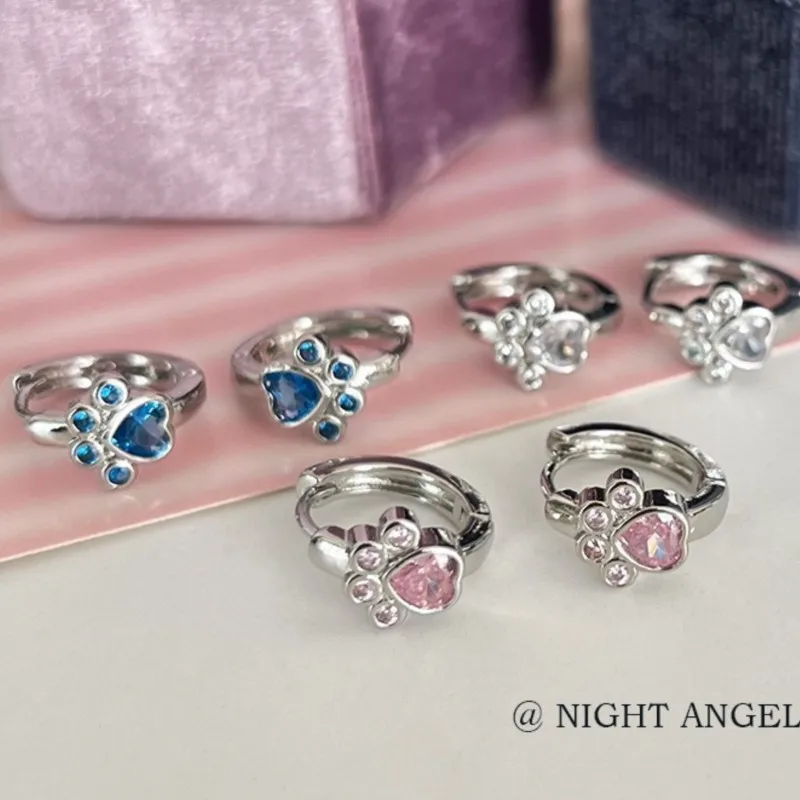 Sweet Cute Shiny Cubic Zircon Cat Paw Hoop Earrings for Women Lovely Animal Pet Claw Print Huggies Fashion Jewelry Girls Gift
