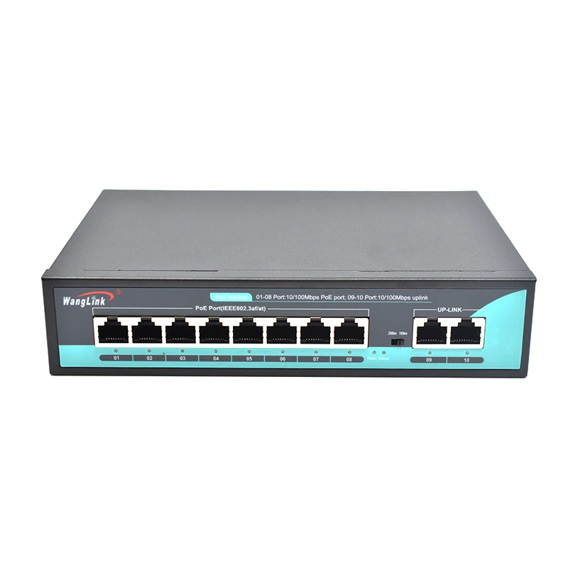 OEM/ODM PoE switch 8 ports 10/100m 8 Port with 2 uplink support VLAN and 250M extension