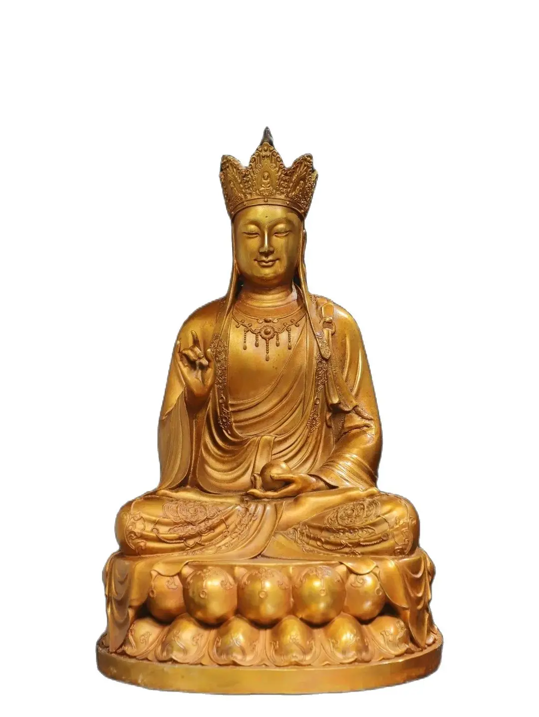 

43CM Offering a bronze gilded Buddha statue of the Tibetan King at home Size: Height 43cm, Width 26cm, Thickness 26cm, Weight 5