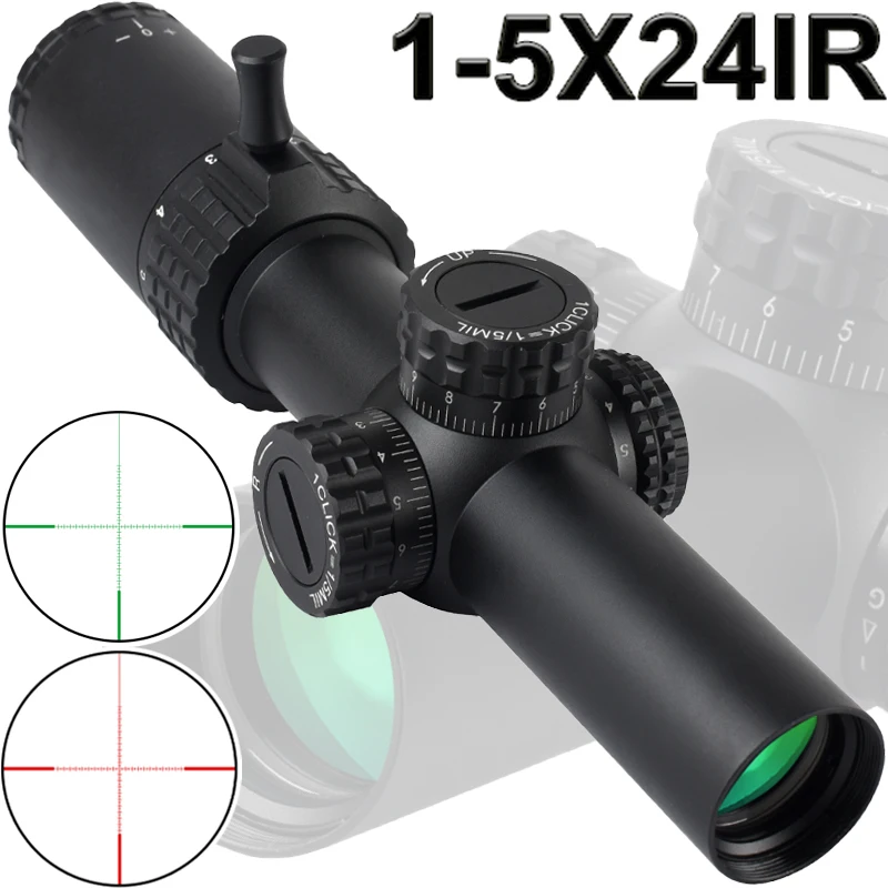 

1-5x24IR Riflescope with Red&Green Illumination Turret Lock System Scope Airsoft Tactical Hunting Shooting Sights for 11mm/20mm