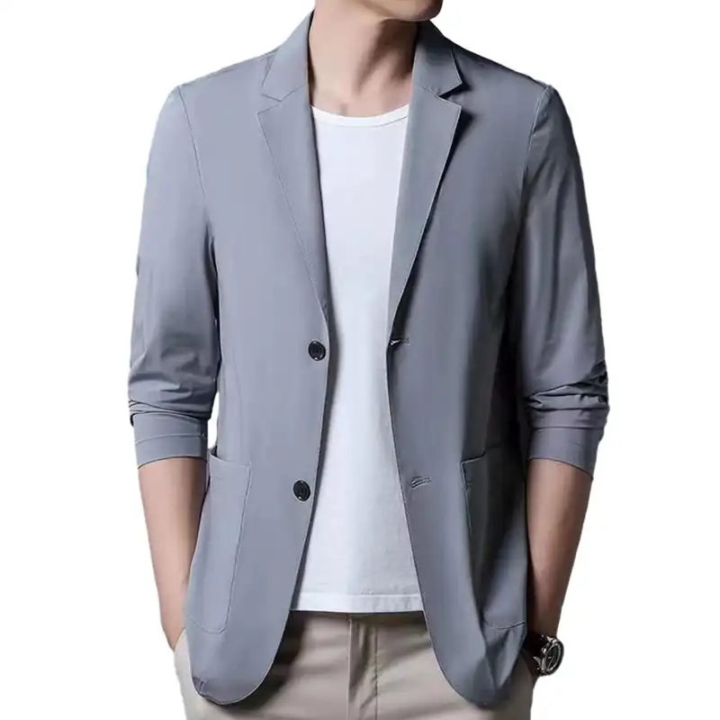 Solid Color Lapel Suit Coat Elegant Men's Suit Jacket with Lapel Collar Long Sleeves Button Placket Stylish Business Outerwear - Image 8