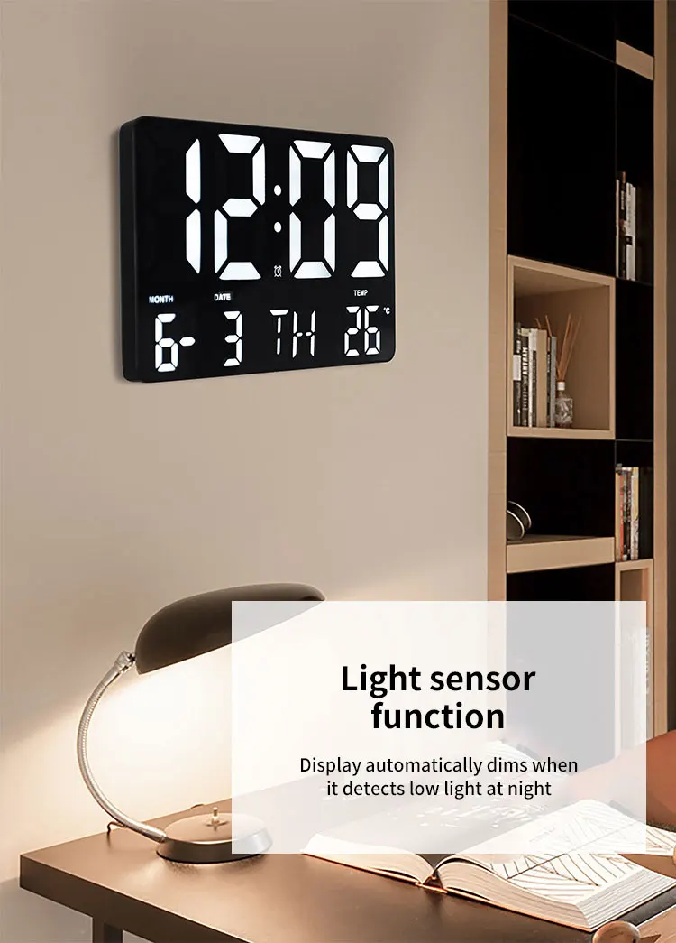 Remote Control Electronic Clock Large Screen Simple Style Living Room Wall Clock Light Sensing Digital LED Alarm Clocks