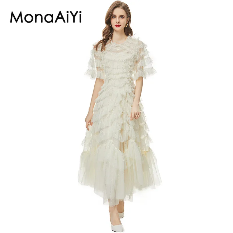 

Женское платье с коротким рукавом MonaAiYi, белое элегантное приталенное платье с многослойными оборками по краям в стиле ретро, лето 2019
