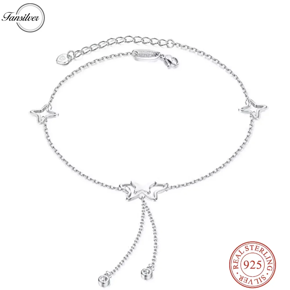 Fansilver Sterling Silver Butterfly Anklets for Women Dainty Pendant Ankle Bracelet Cute Tiny Summer Beach Foot Chain Jewelry