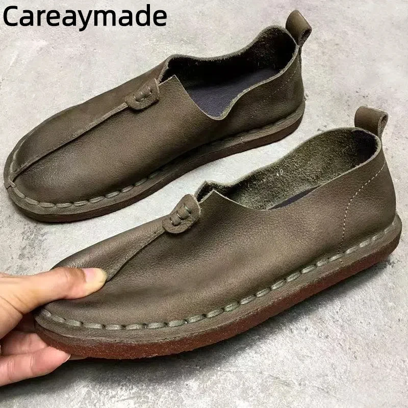 Careaymade-맨발 신발 남성  가죽 옥스포드 여성 천연 가죽 로퍼 신발 레트로 싱글 소 가죽 수제 신발