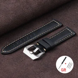 Timeless Crazy Horse Leather Watch Strap - Distressed Retro Cowhide Bracelet - 24mm (Black)