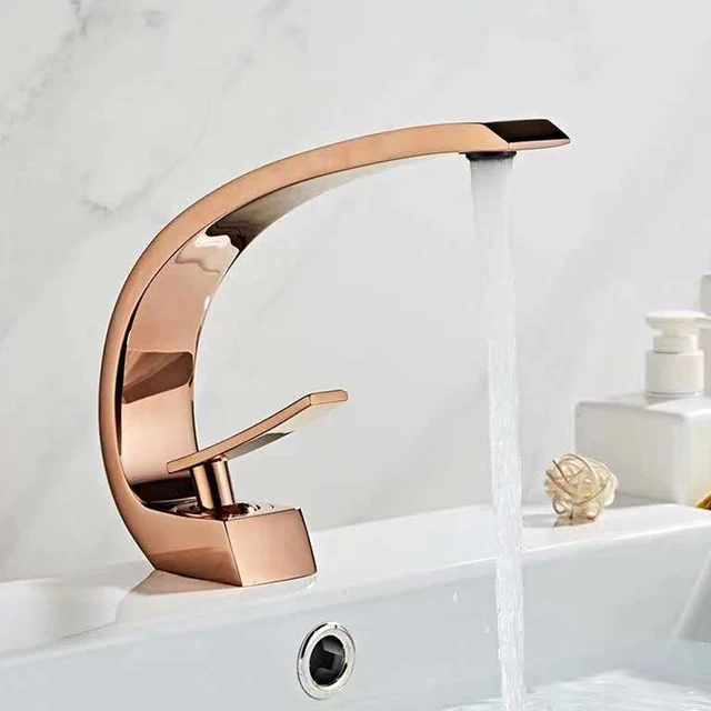 ก๊อกน้ําห้องน้ํา Rose Gold สีขาวห้องน้ําอ่างล้างหน้าก๊อกน้ําร้อนเย็น Mixer Sink Tap Deck ติดตั้งสีดํา Tap 4