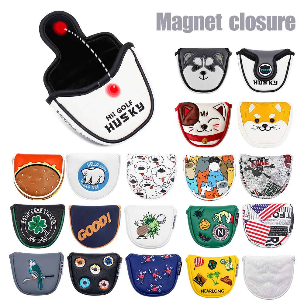 Golf Mallet Putter Covers Pu Leather Multi Style Panda Cat Akita