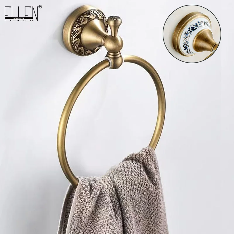 Bathroom Towel Ring Bathroom Towel Holder Brushed Bronze Brass Towel Ring Oval Contemporary Bathroom Hand Towel Holder Wall Mounted Antique Brass Finish Rack EL80A