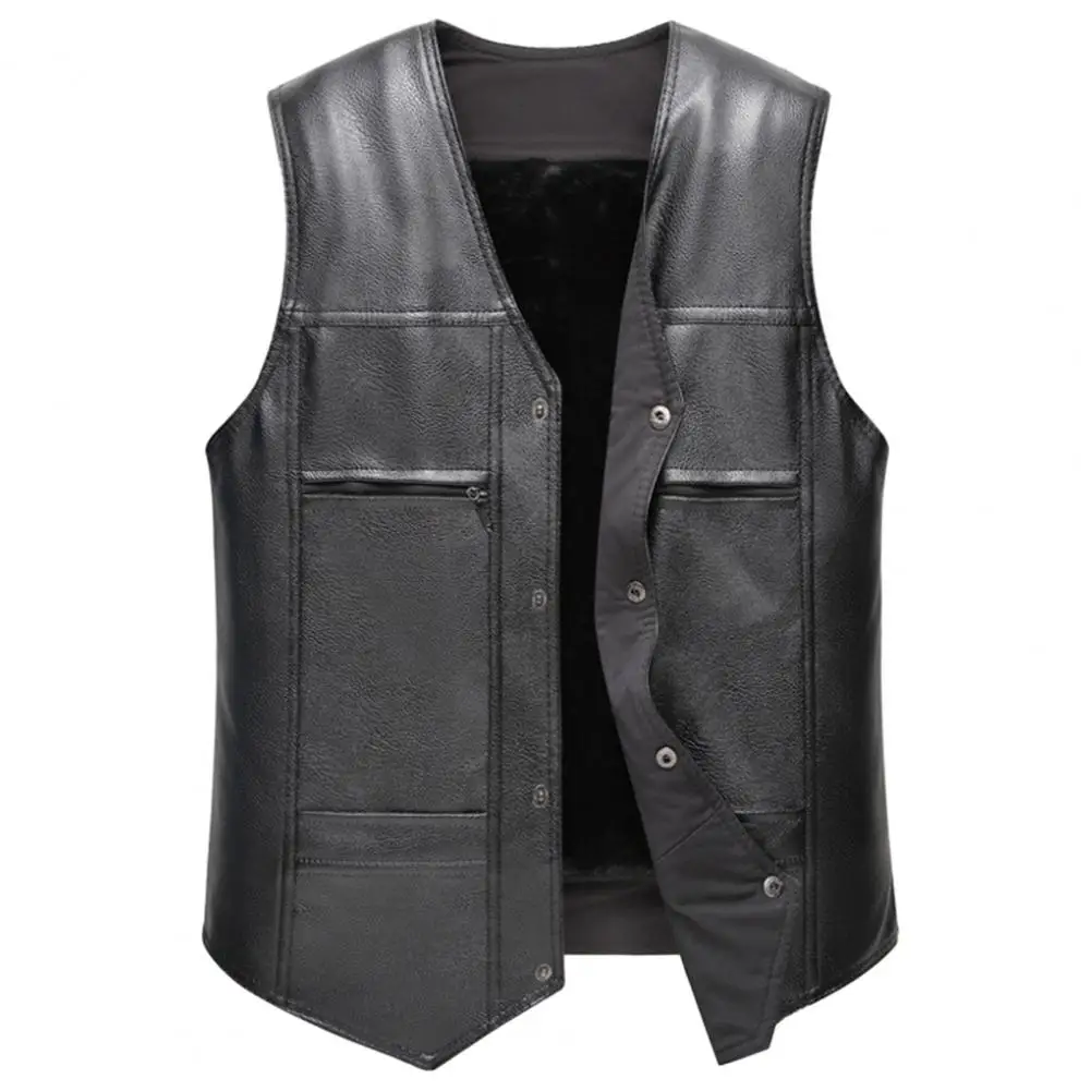 Casual Men Waistcoat Men's Faux Leather Motorcycle Vest Stylish Single Breasted Sleeveless Jacket for Autumn Winter Warmth Men