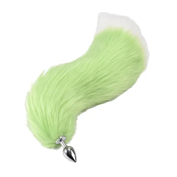 Metal Anal Plug Beads Cute Fox Tail Cosplay Pink Green Gradient Color Large Long Butt Plug Sex Tail Role Play Flirting Anus Toy 2