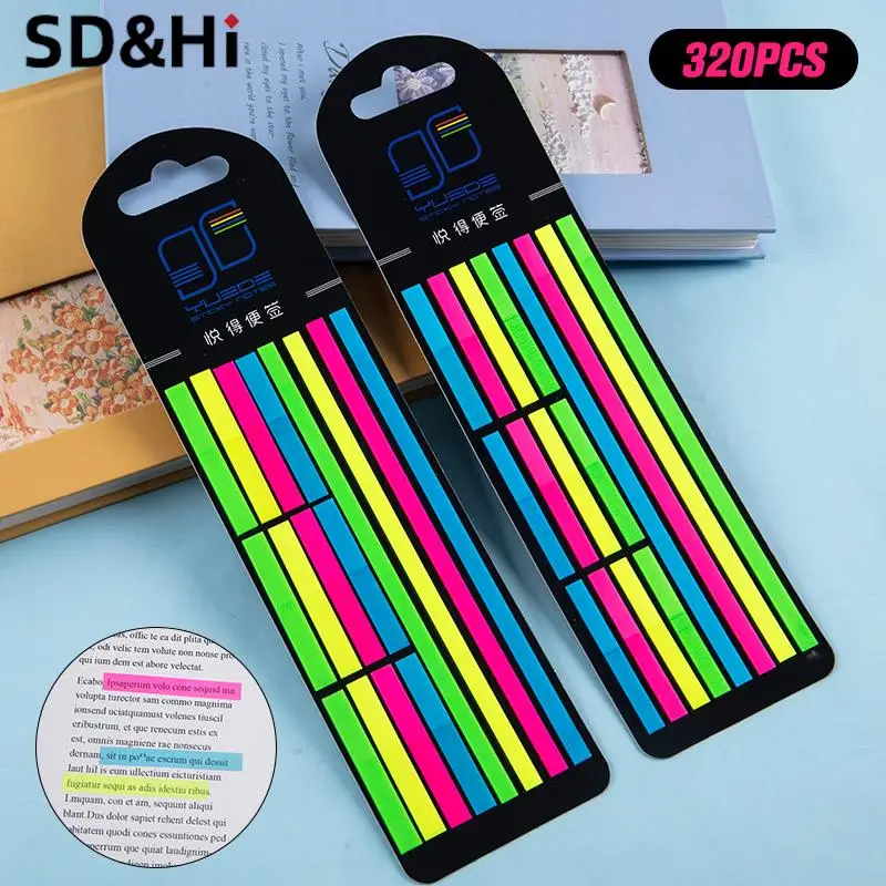 

320PCS/set Color Transparent Fluorescent Index Tabs Flags Sticky Note Stationery Reading Aid Highlight Sticker