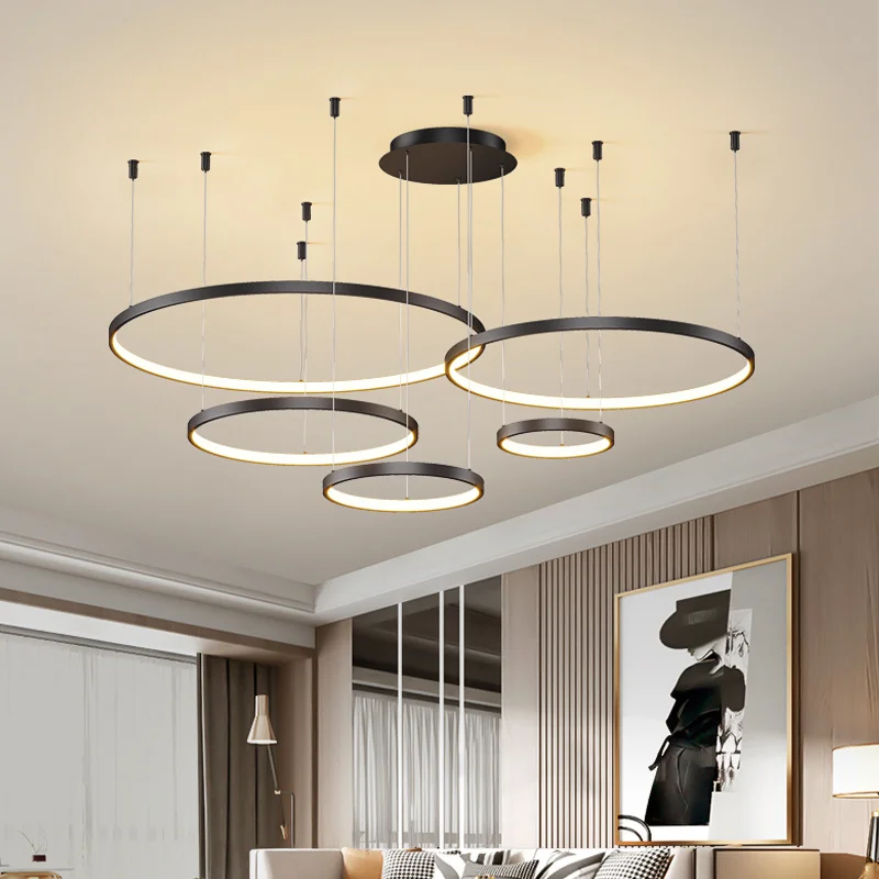 

Nordic Living Room Chandeliers Modern Minimalist Creative Personality Ring Artist Light Luxury Restaurant Led Gold Chandelier
