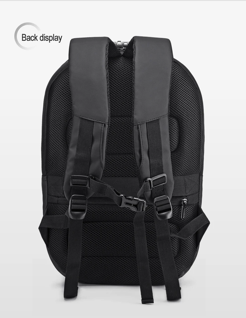 Neouo Black Hard Shell Travel Backpack with Speaker Back View