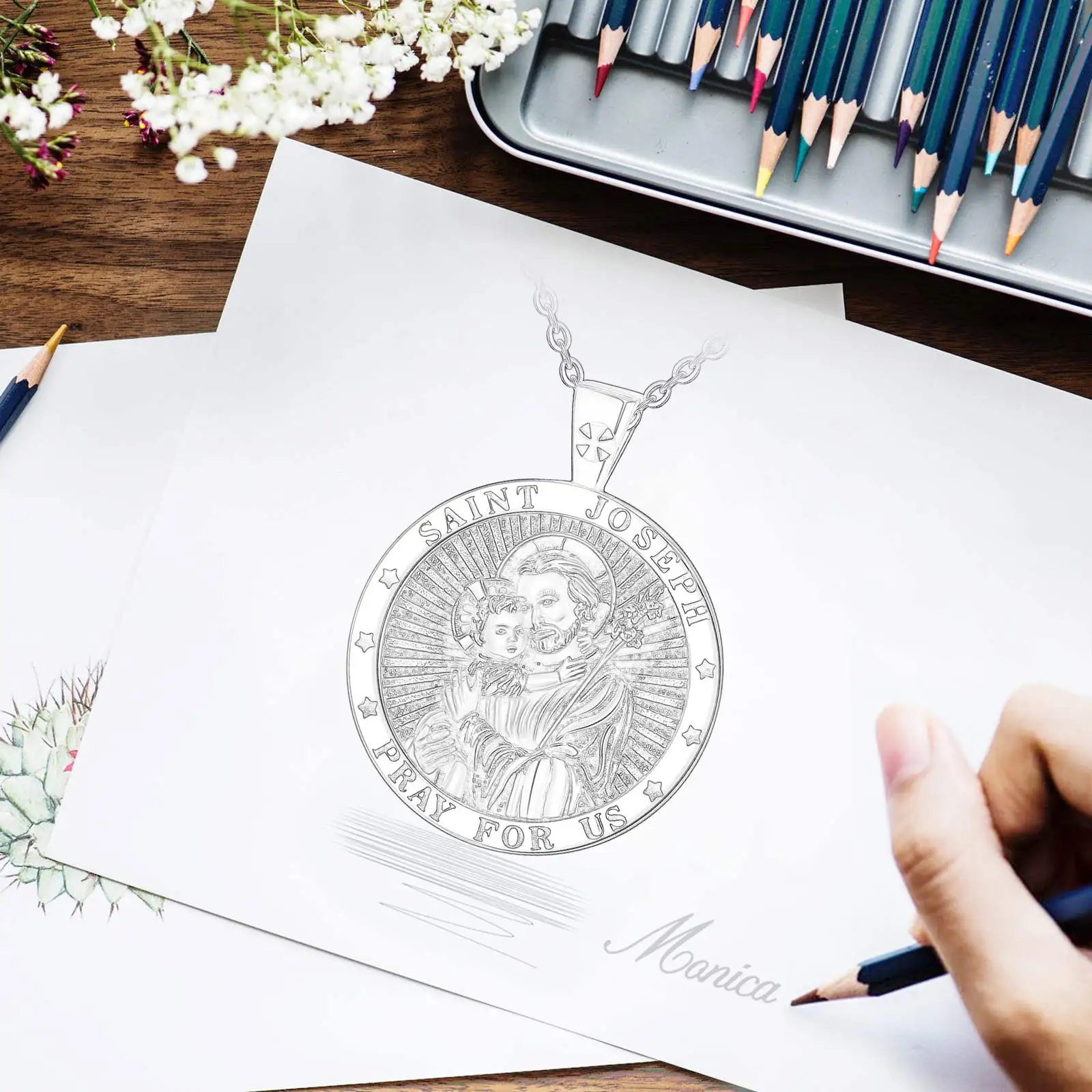 925 Sterling Silver Saint Joseph Necklace Religious Amulet Pendant Vintage Jewelry Men Women Personality Gifts Eudora