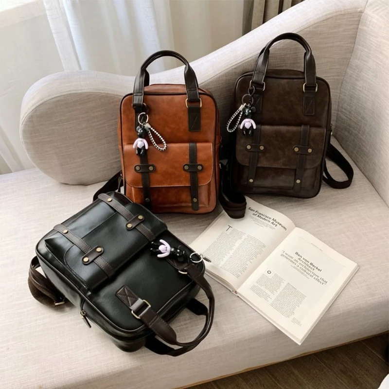 Women Anti Theft Backpacks Students School Bag for Teenage Girls Vintage Laptop PU Leather Travel Daypack