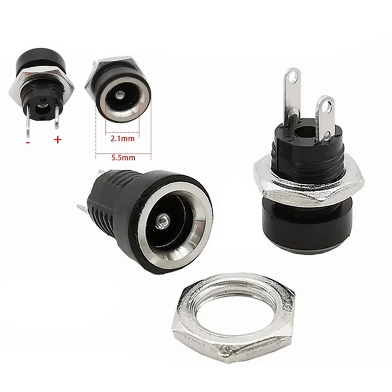 DC Power Jack 10/50PCS DC022B 5.5 x 2.1mm Supply Socket 3.5x1.3 DC Female Panel Mount Connector Plug Adapter 5.5*2.5MM 2 Pin