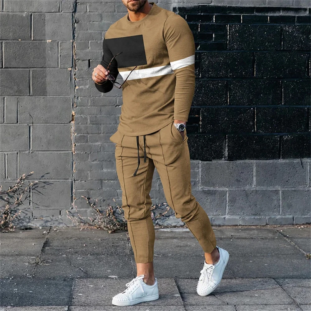 Autumn Casual Fashion 3D Print Men's Sportswear Set Long-Sleeved T Shirt Pants 2-Piece Set Oversized Pullover Men Clothing 4