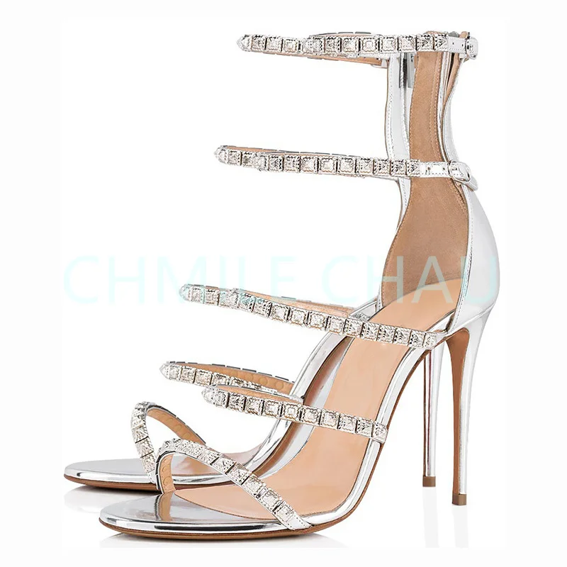 

Gladiator Rome Elegant Luxury Designer Women Sandals Stiletto High Heels Rivet Ankle Strap Fetish Party Plus Size Shoes 8-CHC-31