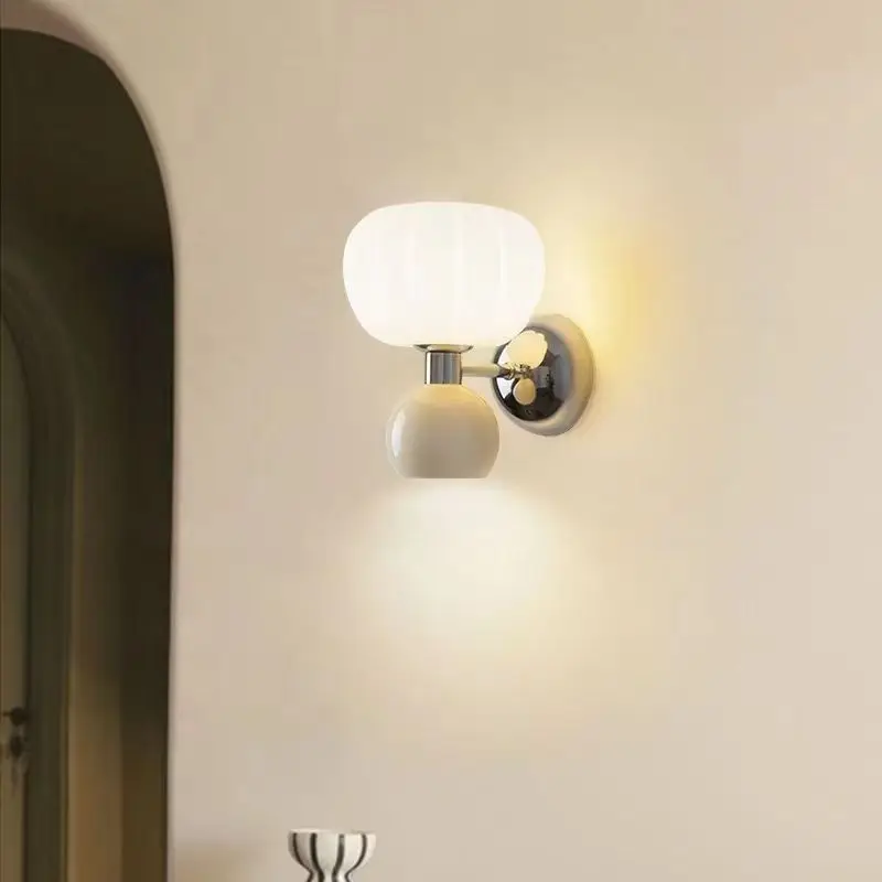 

Bedroom Pumpkin Wall Lamp LED Cream Wind Living-Room Background Wall Children's Room Atomosphere Light Eye Care Double Heads