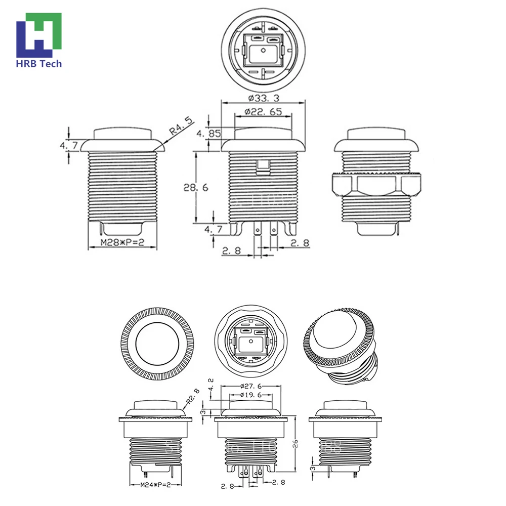 Baolian LED 조명 푸시 단추, 마이크로 스위치 비디오 아케이드 조이스틱 게임기 캐비닛 DIY, 5V, 28mm, 24mm, 4 핀, 5 개