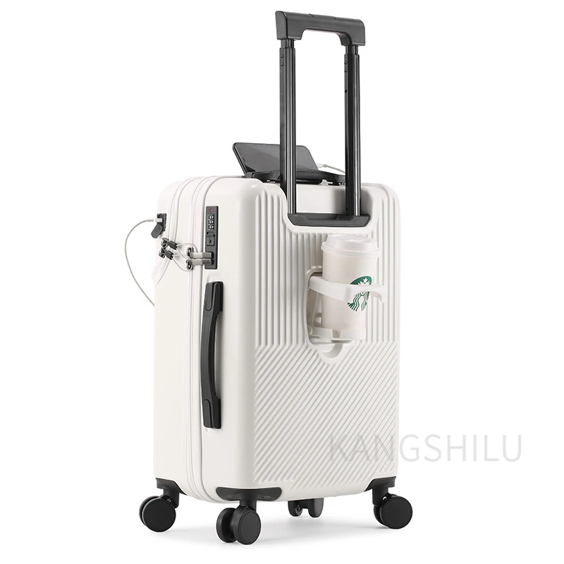 

Travel Front Open Suitcase For Women And Man 20''22''24''26''-Inch Boarding Portable Trolley Case Cup Holder Smooth Mute Wheel