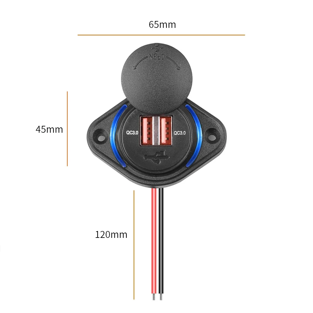 QC 3.0 Dual USB Charger with Sliding Cap 36W Waterproof
