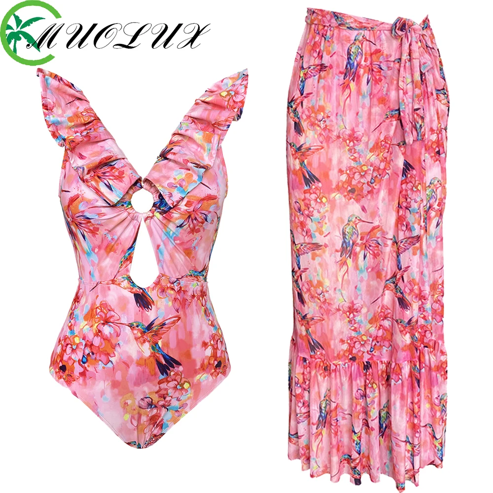 

MUOLUX 2023, комплект бикини с объемным цветком, рюшами, цельное платье, купальник, женский купальник, бикини, роскошная пляжная одежда, купальный костюм, монокини