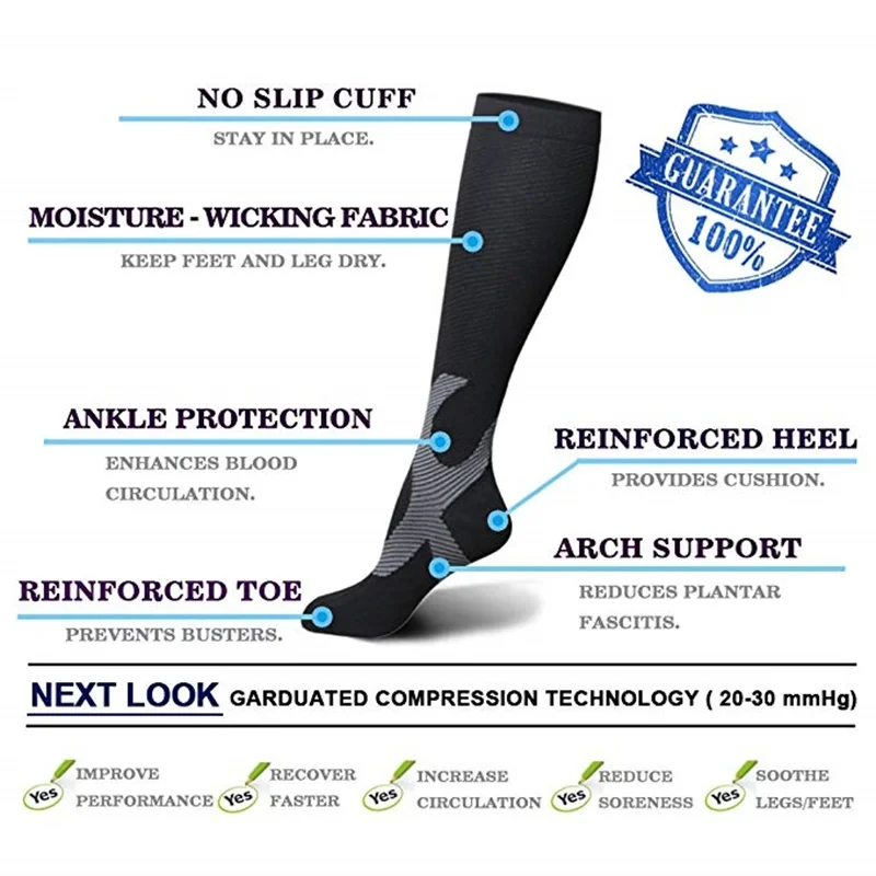 Unisex Compression Socks Gym Running Bicycle Nylon Sports Socks Outdoor Marathon Medical Prevention Varicose Vein Edema Diabetes