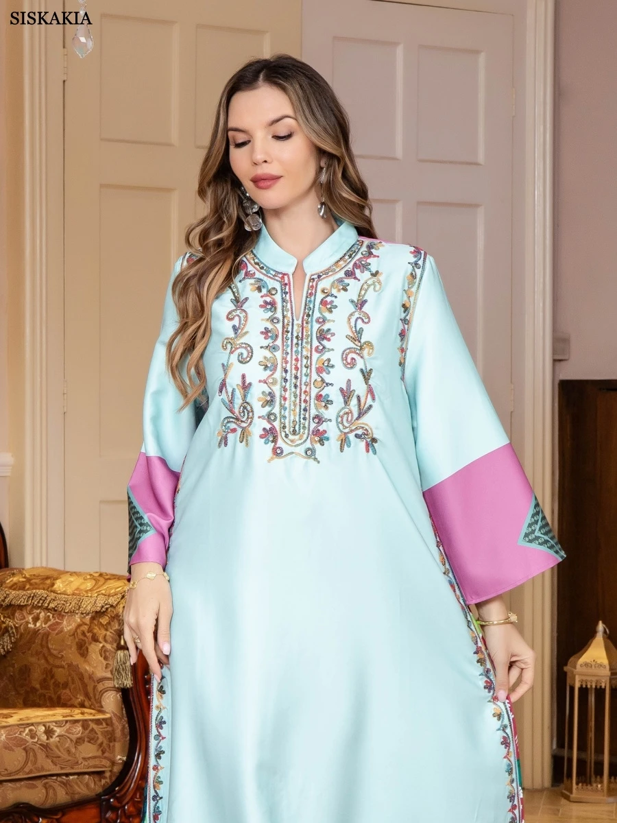 فستان Siskakia مسلم أنيق مطبوع عليه زهور مغربي فاخ...